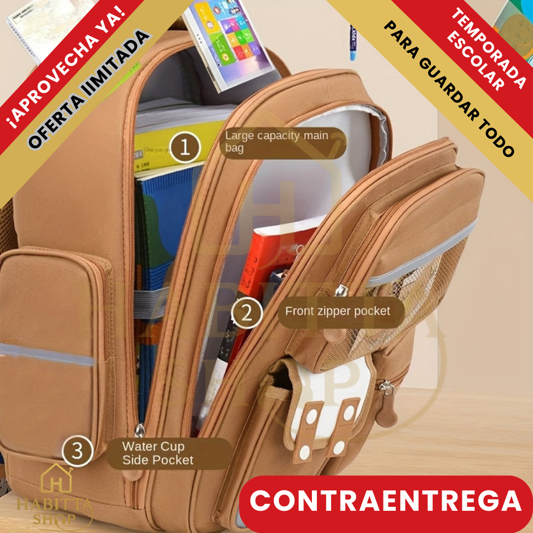 CapySchool X – Mochila Escolar Capibara 9 en 1 con Peluche DISPONIBLE AZUL – 50% OFF Hoy