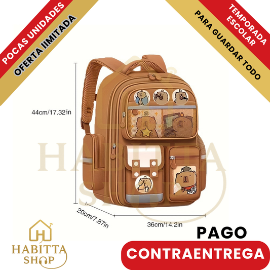 CapySchool X – Mochila Escolar Capibara 9 en 1 con Peluche ALTA CALIDAD – 50% OFF Hoy