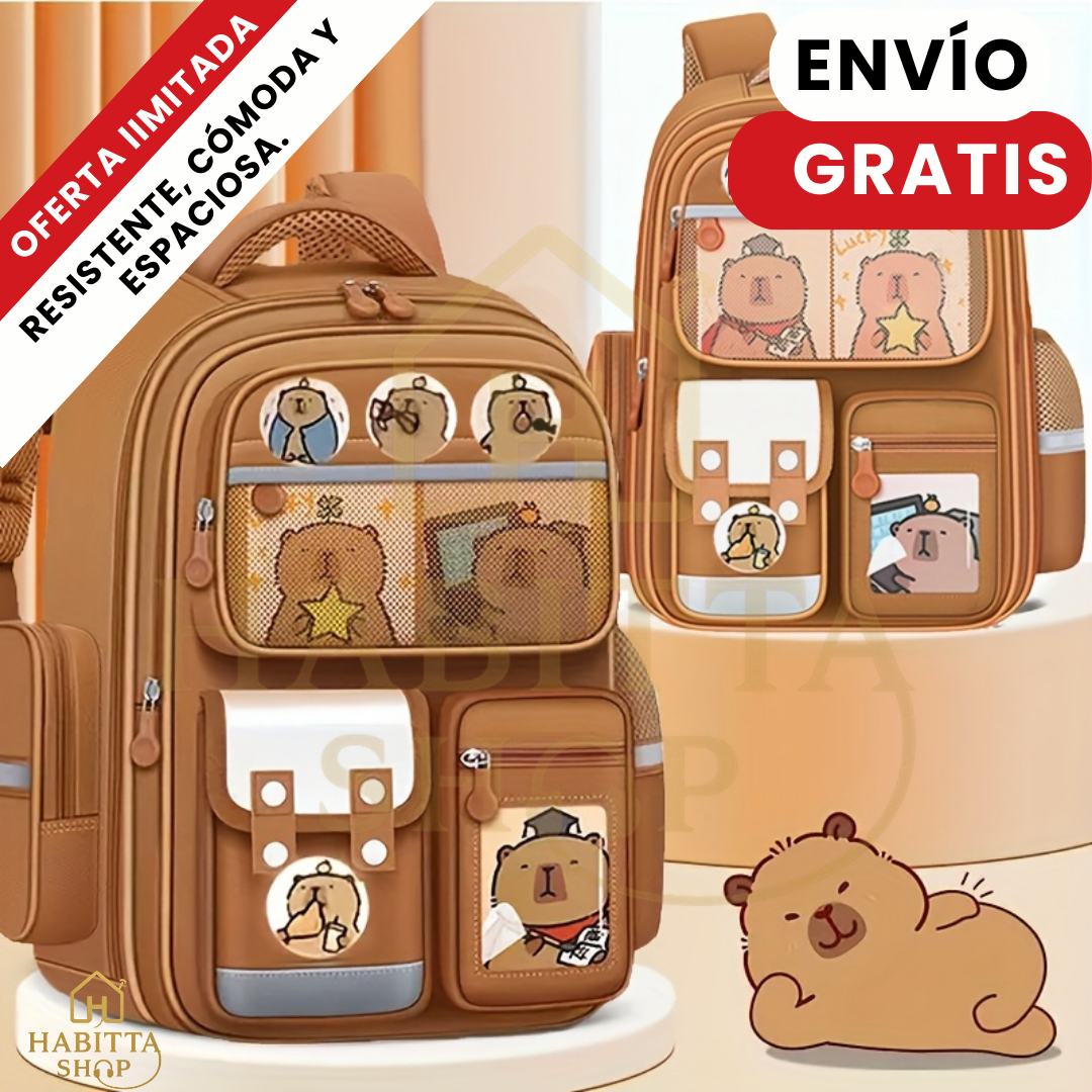 CapySchool X – Mochila Escolar Capibara 9 en 1 con Peluche DISPONIBLE AZUL – 50% OFF Hoy